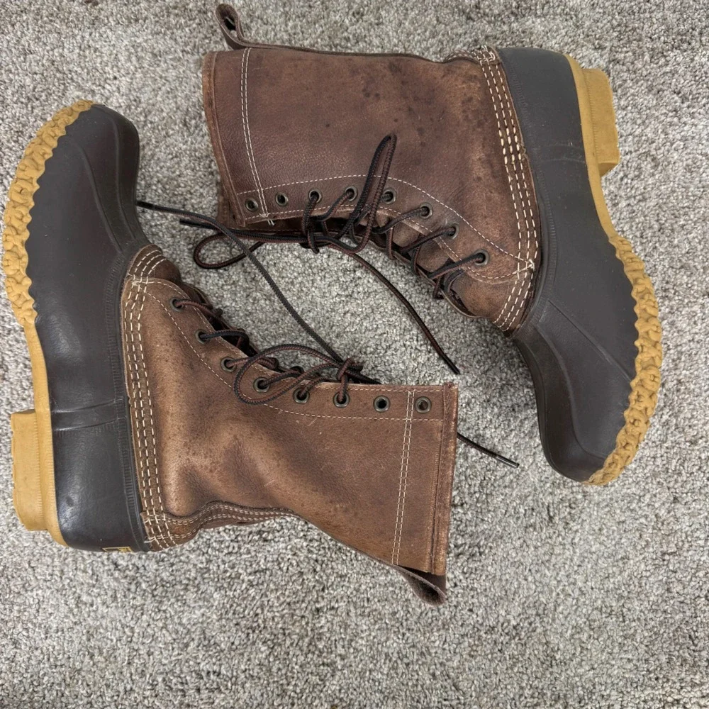 LL Bean Duck Boots Womens 8W Shearling Lined 10 Inch Leather Brown Made in USA